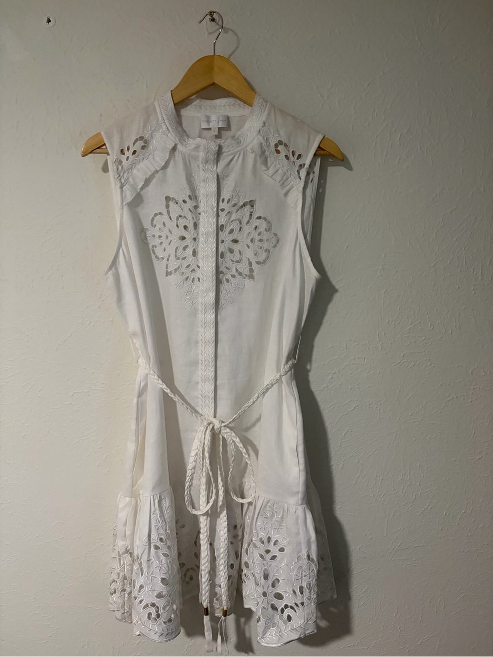 Christy Lynn Janelle Sleeveless Eyelet Mini Dress - White Linen Size Large